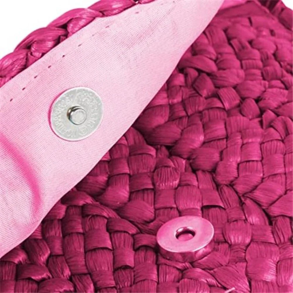 Woven Straw Clutch Bag Envelope Summer Beach Purse Women Pink
